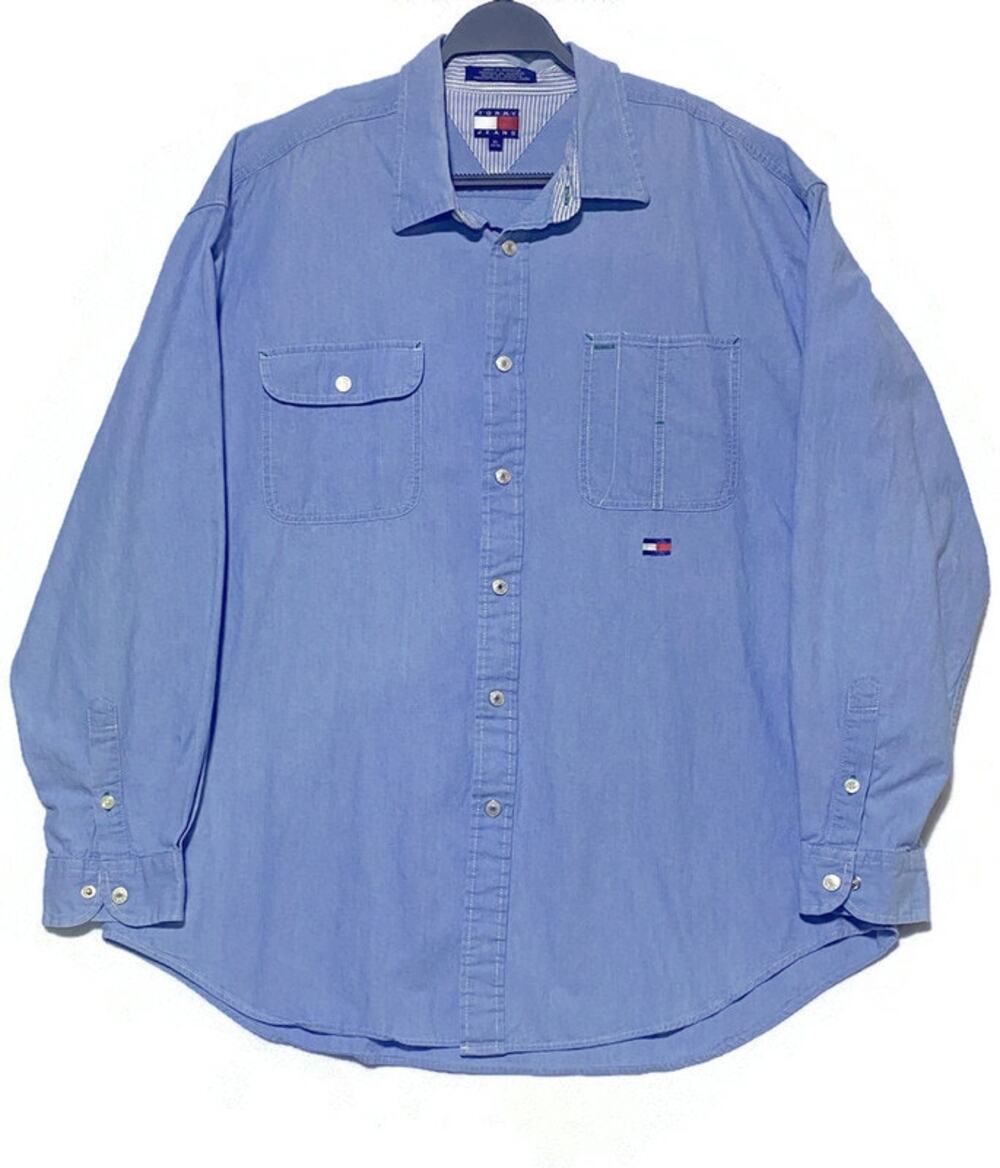 Tommy Jeans Men's XL Light Blue Long Sleeve Snap Up Shirt